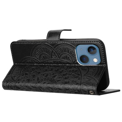 For iPhone 15 Plus Case Imprint Flower Pattern Leather Mobile Phone Cover