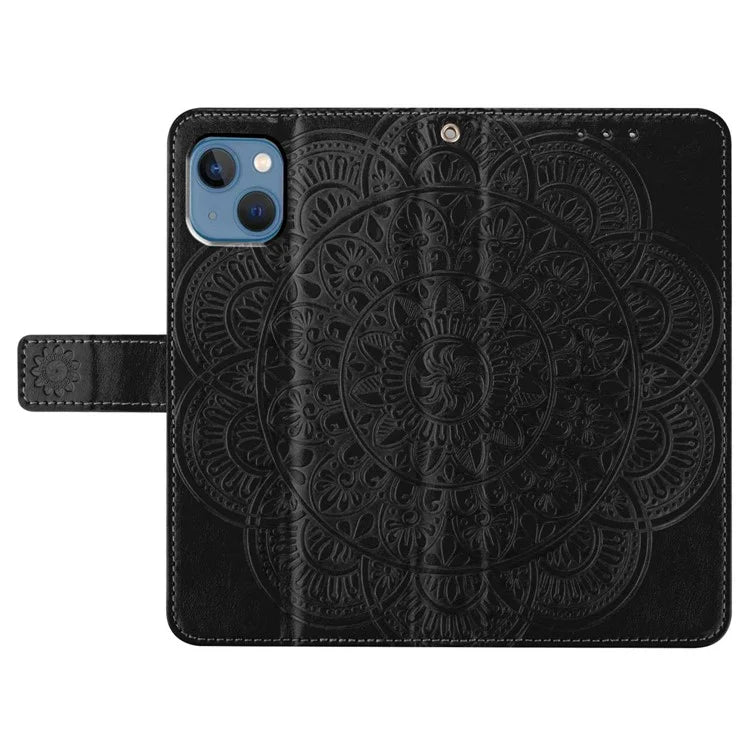 For iPhone 15 Plus Case Imprint Flower Pattern Leather Mobile Phone Cover