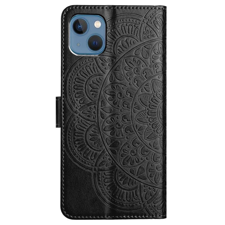 For iPhone 15 Plus Case Imprint Flower Pattern Leather Mobile Phone Cover