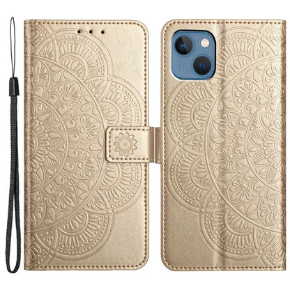For iPhone 15 Plus Case Imprint Flower Pattern Leather Mobile Phone Cover