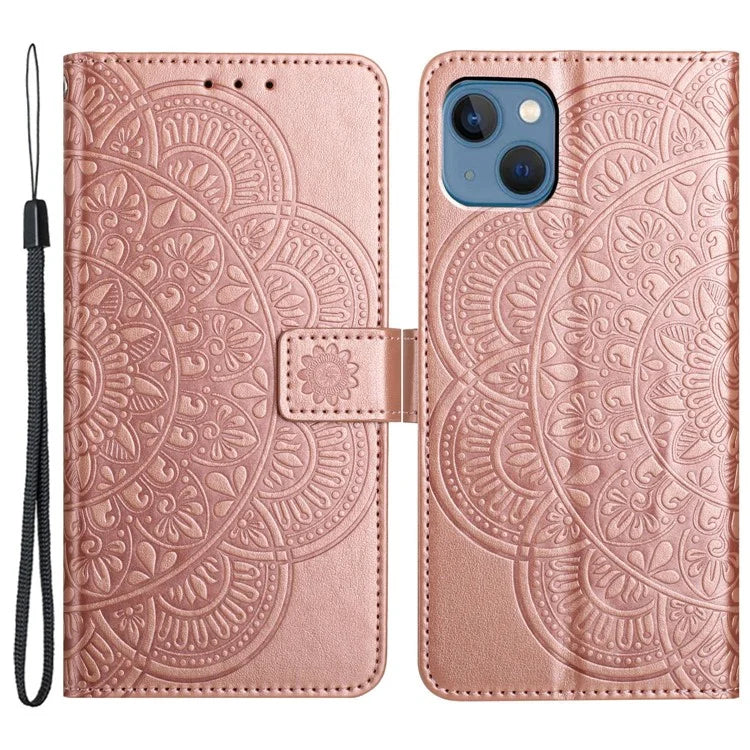 For iPhone 14 Plus Wallet Case Flower Pattern Flip Design Phone Protector