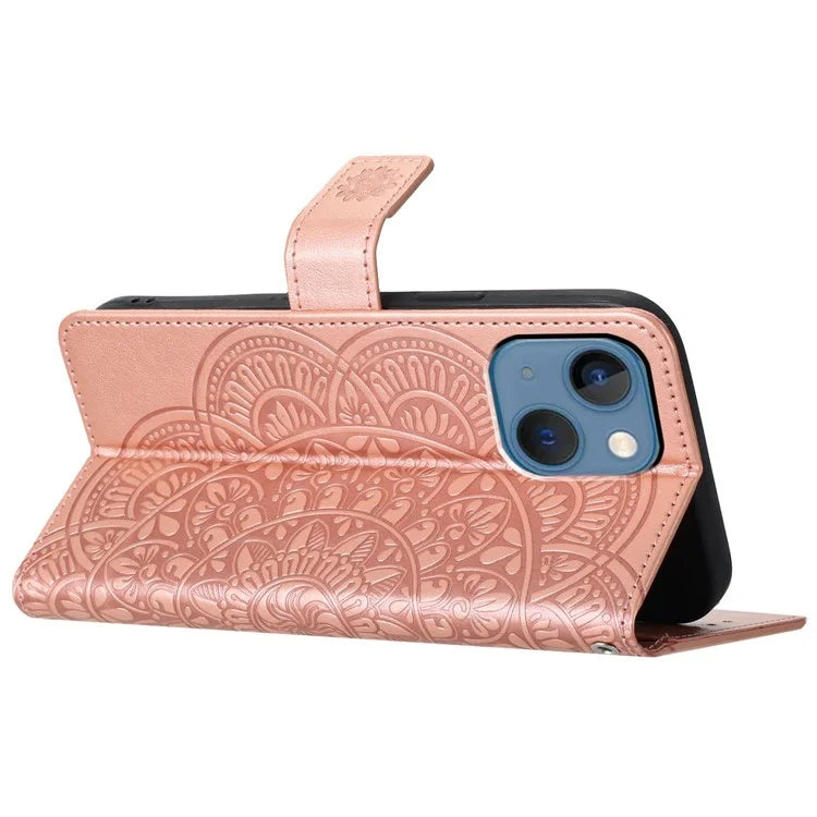 For iPhone 14 Plus Wallet Case Flower Pattern Flip Design Phone Protector