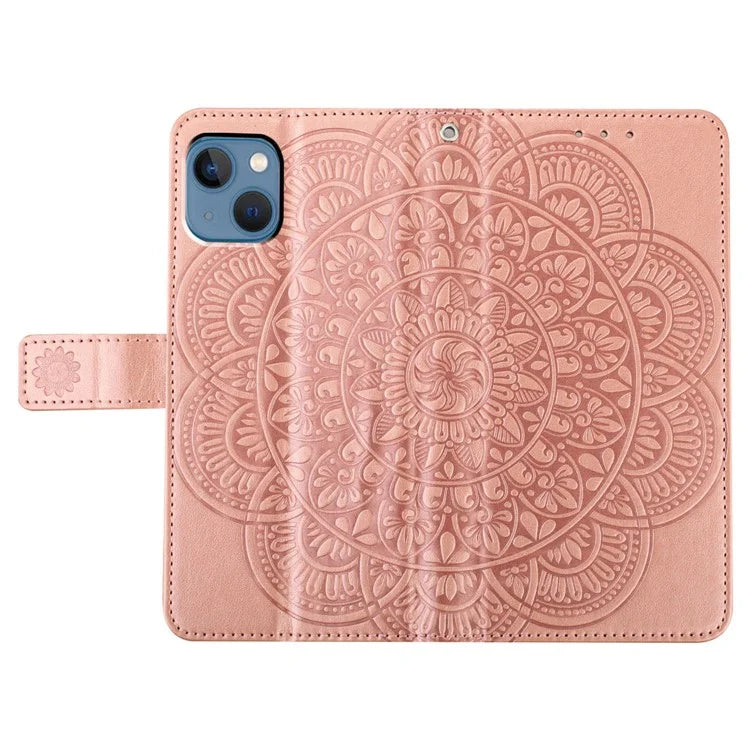 For iPhone 14 Plus Wallet Case Flower Pattern Flip Design Phone Protector
