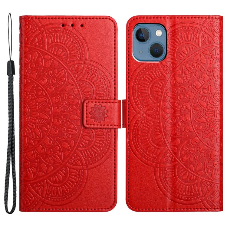 For iPhone 14 Plus Wallet Case Flower Pattern Flip Design Phone Protector