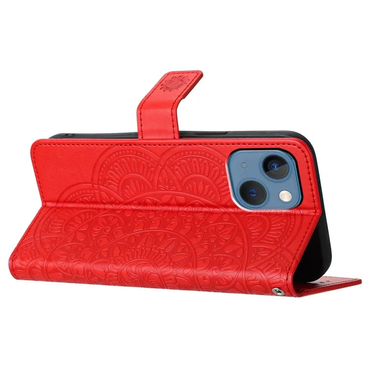 For iPhone 14 Plus Wallet Case Flower Pattern Flip Design Phone Protector