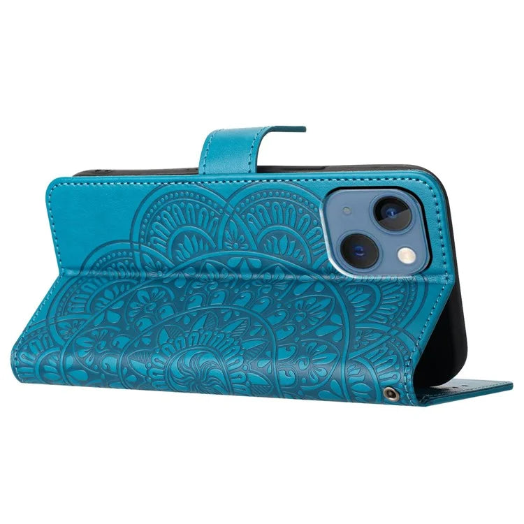 For iPhone 14 Plus Wallet Case Flower Pattern Flip Design Phone Protector