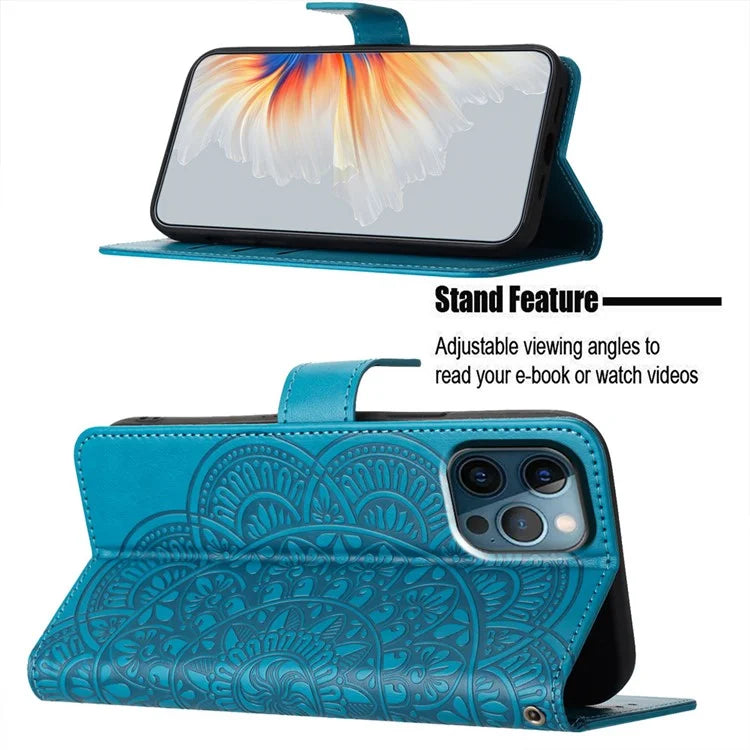 Leather Case for iPhone 15 Pro Cover Flower Pattern Flip Stand Phone Shell