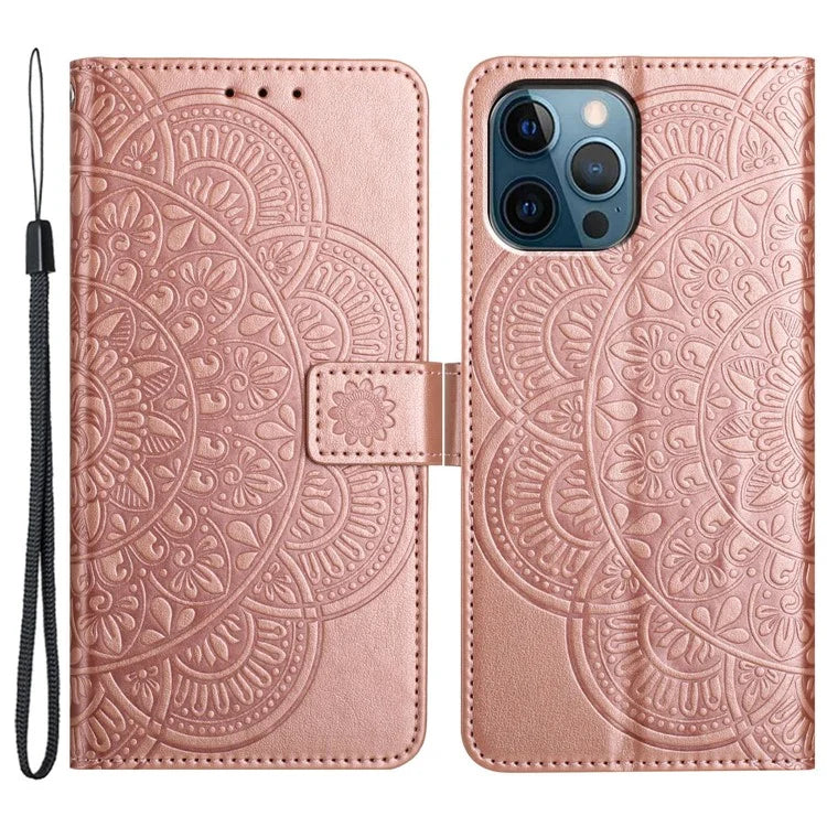 Leather Case for iPhone 15 Pro Cover Flower Pattern Flip Stand Phone Shell