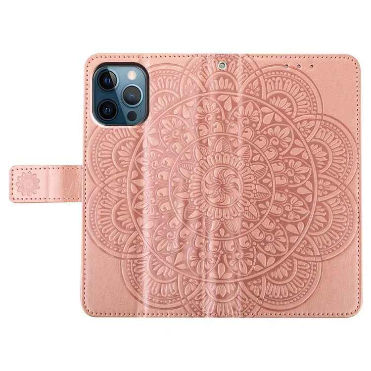 Leather Case for iPhone 15 Pro Cover Flower Pattern Flip Stand Phone Shell