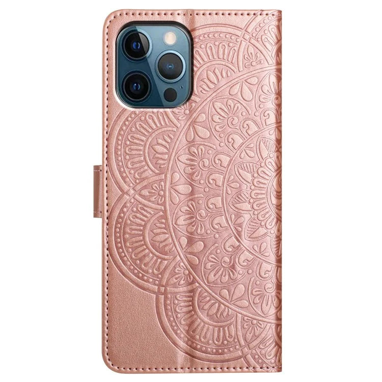 Leather Case for iPhone 15 Pro Cover Flower Pattern Flip Stand Phone Shell