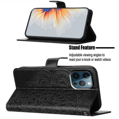 Leather Case for iPhone 15 Pro Cover Flower Pattern Flip Stand Phone Shell