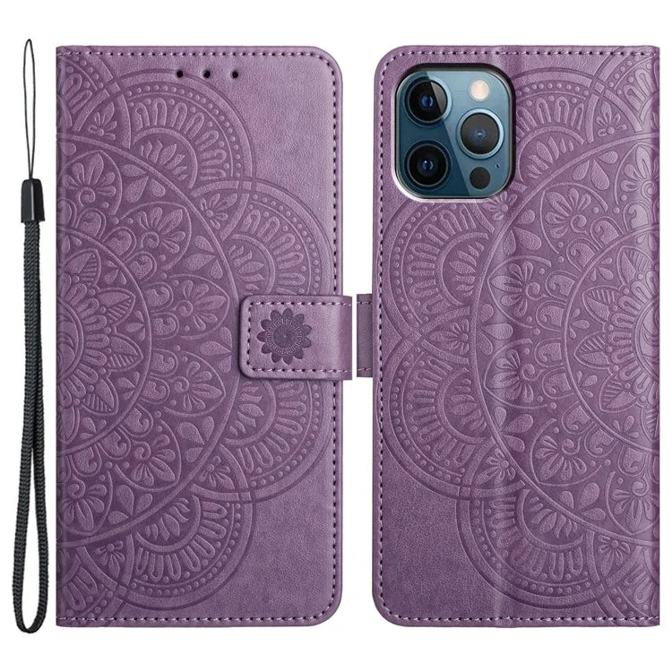 Leather Case for iPhone 15 Pro Cover Flower Pattern Flip Stand Phone Shell