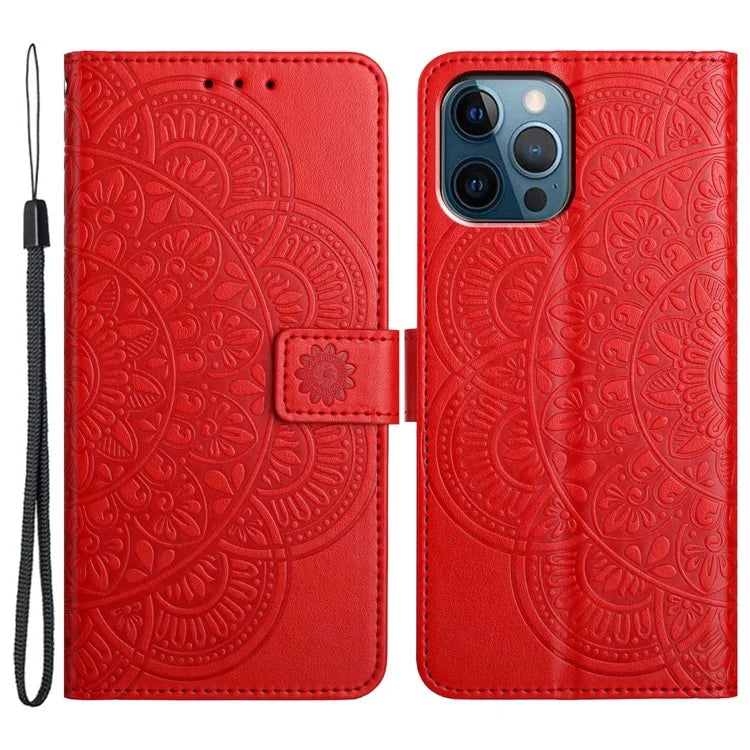Leather Case for iPhone 15 Pro Cover Flower Pattern Flip Stand Phone Shell