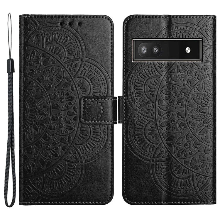 For Google Pixel 7a PU Leather Wallet Case Cover Flower Pattern