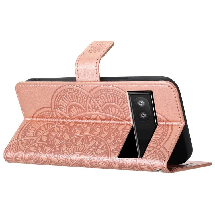For Google Pixel 7a PU Leather Wallet Case Cover Flower Pattern