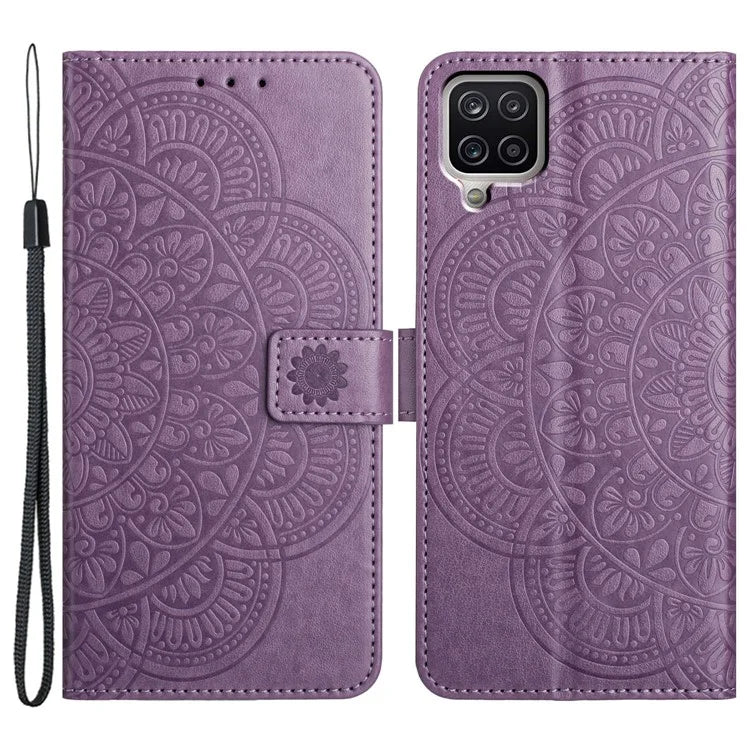 For Samsung Galaxy A22 4G (EU Version) Case Leather Flip Cover with Card Slots + Wrist Strap