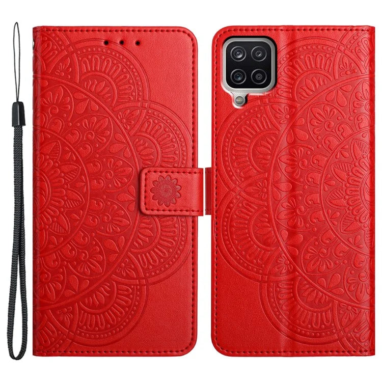 For Samsung Galaxy A22 4G (EU Version) Case Leather Flip Cover with Card Slots + Wrist Strap