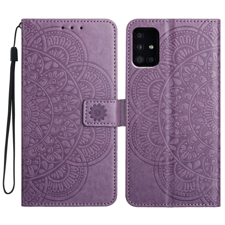 For Samsung Galaxy A51 4G SM-A515 PU Leather Wallet Case Imprinted Flower Cover