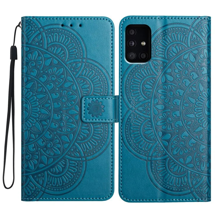 For Samsung Galaxy A51 4G SM-A515 PU Leather Wallet Case Imprinted Flower Cover