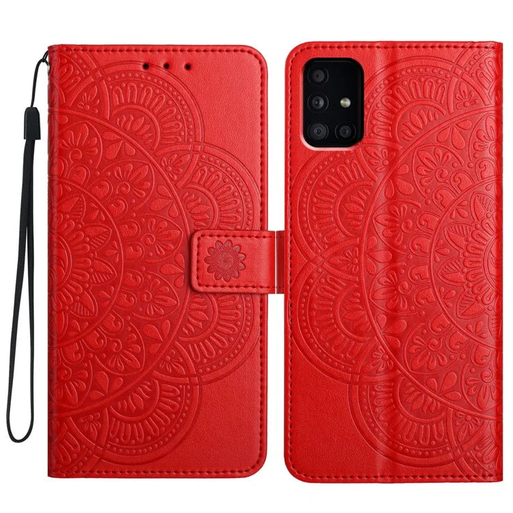 For Samsung Galaxy A51 4G SM-A515 PU Leather Wallet Case Imprinted Flower Cover