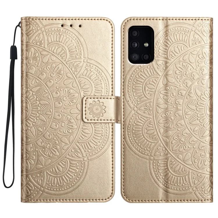 For Samsung Galaxy A51 4G SM-A515 PU Leather Wallet Case Imprinted Flower Cover