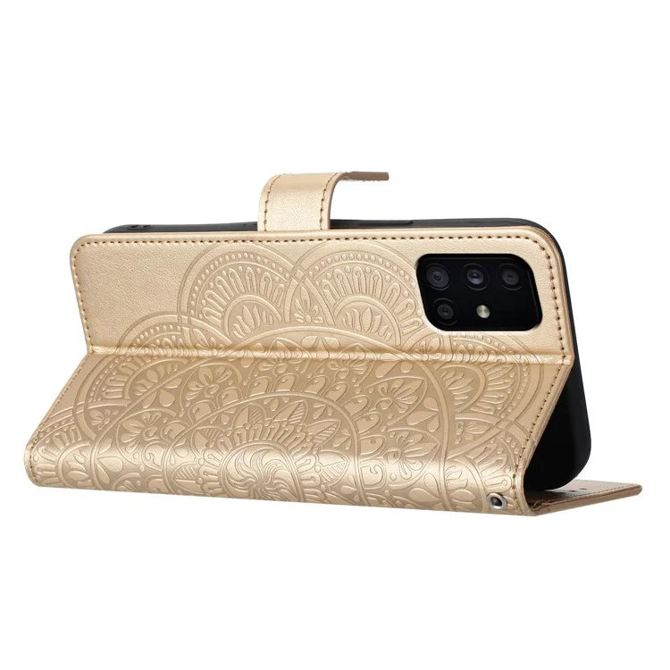 For Samsung Galaxy A51 4G SM-A515 PU Leather Wallet Case Imprinted Flower Cover