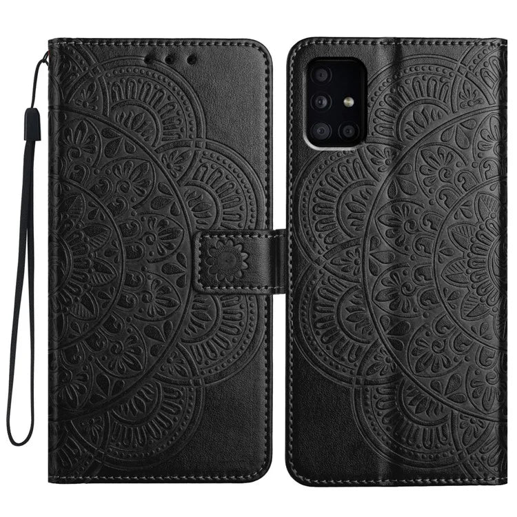 For Samsung Galaxy A51 4G SM-A515 PU Leather Wallet Case Imprinted Flower Cover