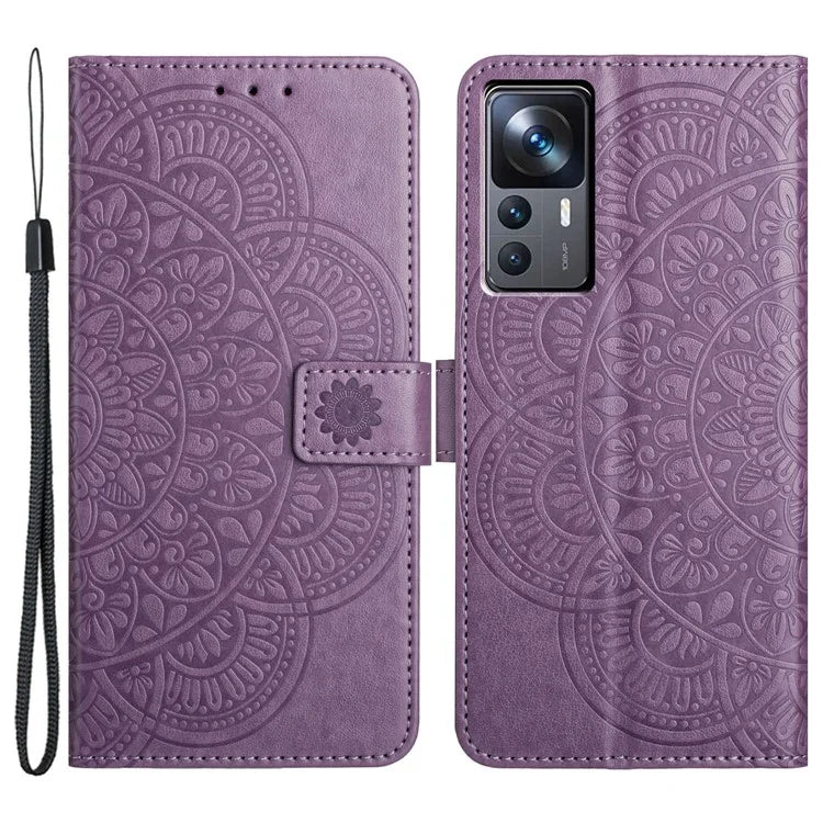 For Xiaomi 12T 5G / 12T Pro 5G / Redmi K50 Ultra Case PU Leather Phone Cover Imprinted Flower Pattern