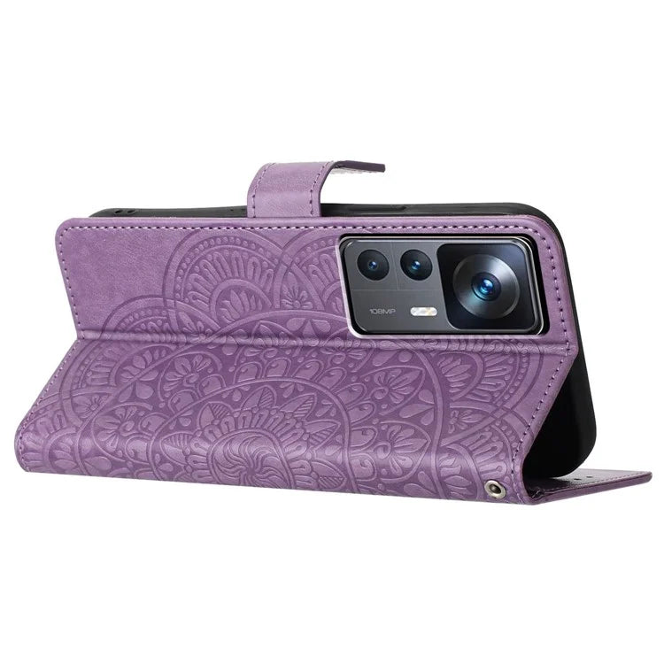 For Xiaomi 12T 5G / 12T Pro 5G / Redmi K50 Ultra Case PU Leather Phone Cover Imprinted Flower Pattern