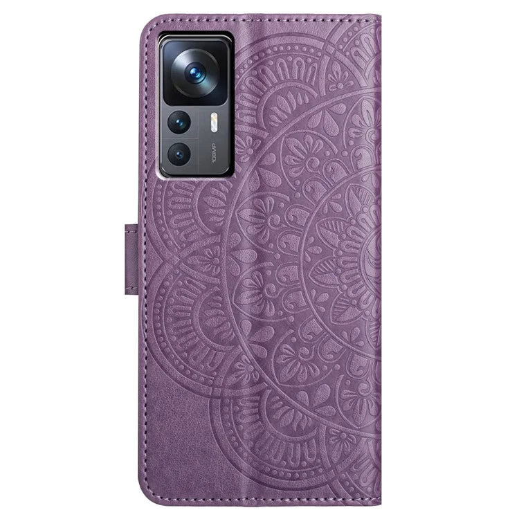 For Xiaomi 12T 5G / 12T Pro 5G / Redmi K50 Ultra Case PU Leather Phone Cover Imprinted Flower Pattern