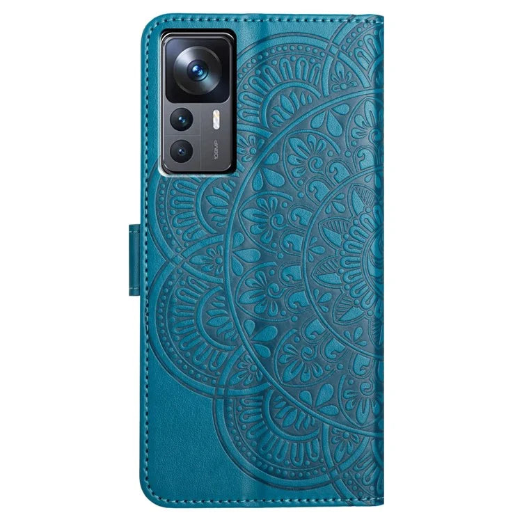 For Xiaomi 12T 5G / 12T Pro 5G / Redmi K50 Ultra Case PU Leather Phone Cover Imprinted Flower Pattern