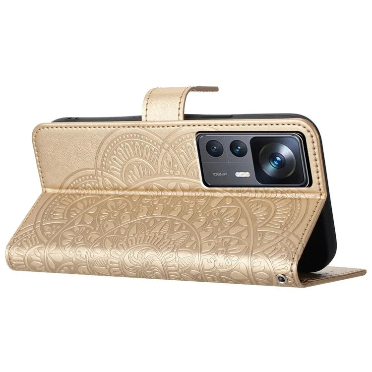 For Xiaomi 12T 5G / 12T Pro 5G / Redmi K50 Ultra Case PU Leather Phone Cover Imprinted Flower Pattern
