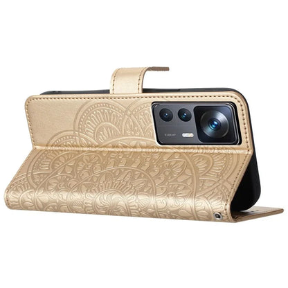 For Xiaomi 12T 5G / 12T Pro 5G / Redmi K50 Ultra Case PU Leather Phone Cover Imprinted Flower Pattern
