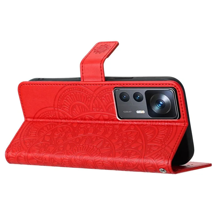 For Xiaomi 12T 5G / 12T Pro 5G / Redmi K50 Ultra Case PU Leather Phone Cover Imprinted Flower Pattern