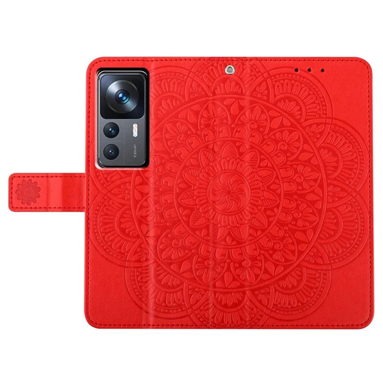 For Xiaomi 12T 5G / 12T Pro 5G / Redmi K50 Ultra Case PU Leather Phone Cover Imprinted Flower Pattern