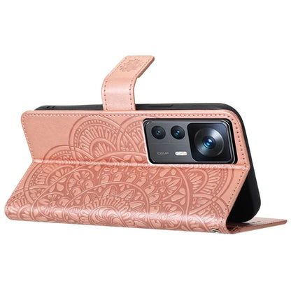 For Xiaomi 12T 5G / 12T Pro 5G / Redmi K50 Ultra Case PU Leather Phone Cover Imprinted Flower Pattern