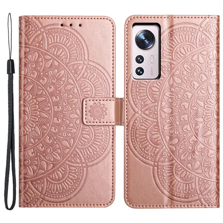 For Xiaomi 12 Lite 5G Case Flower Pattern PU Leather Stand Card Slots Flip Cover