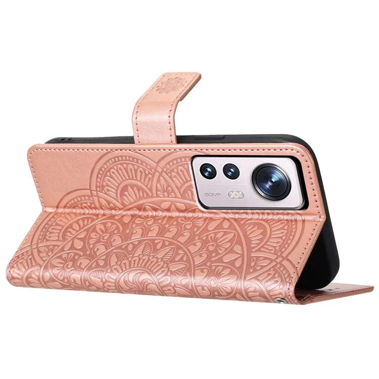 For Xiaomi 12 Lite 5G Case Flower Pattern PU Leather Stand Card Slots Flip Cover