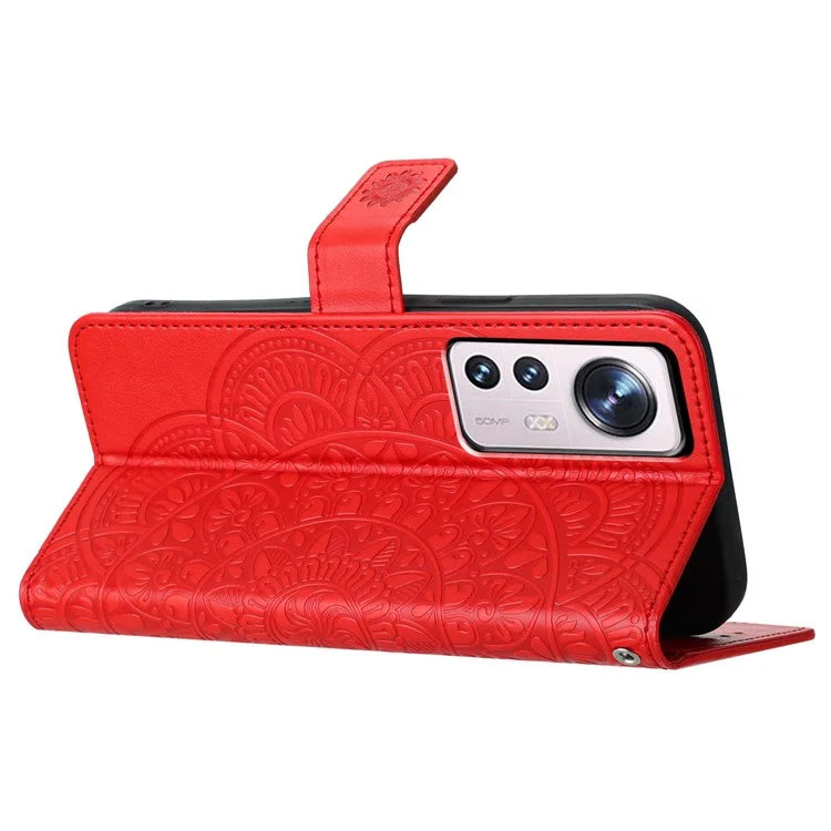 For Xiaomi 12 Lite 5G Case Flower Pattern PU Leather Stand Card Slots Flip Cover