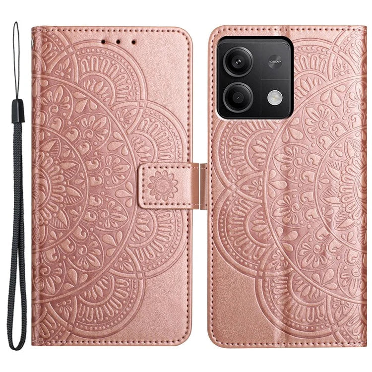 For Xiaomi Redmi Note 13 4G Case Magnetic Closure Flower Pattern Handbag Phone Cover