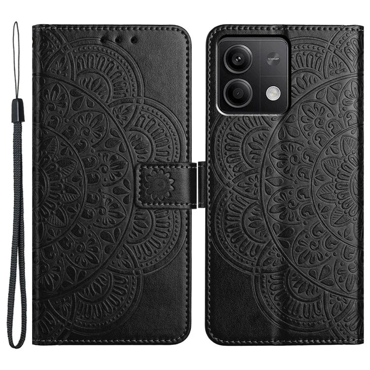 For Xiaomi Redmi Note 13 4G Case Magnetic Closure Flower Pattern Handbag Phone Cover