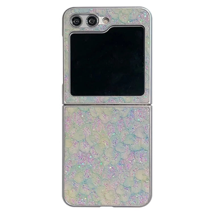 For Samsung Galaxy Z Flip5 5G Case Glitter Flower Pattern Phone Back Cover