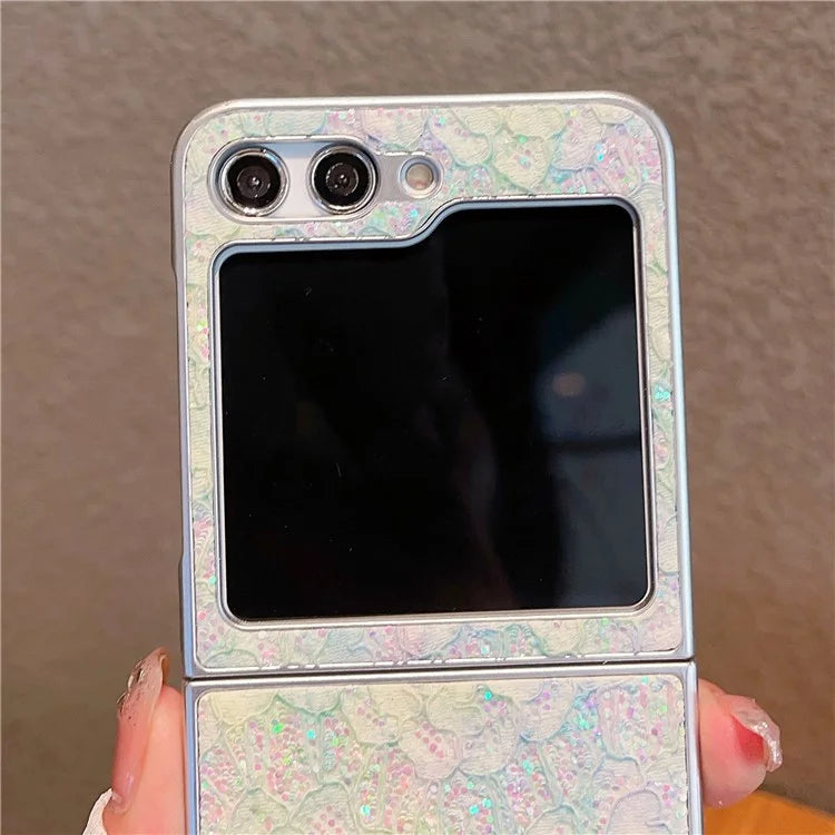 For Samsung Galaxy Z Flip5 5G Case Glitter Flower Pattern Phone Back Cover