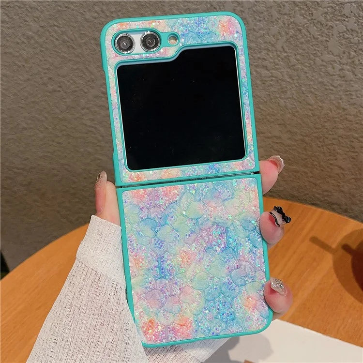 For Samsung Galaxy Z Flip5 5G Case Glitter Flower Pattern Phone Back Cover