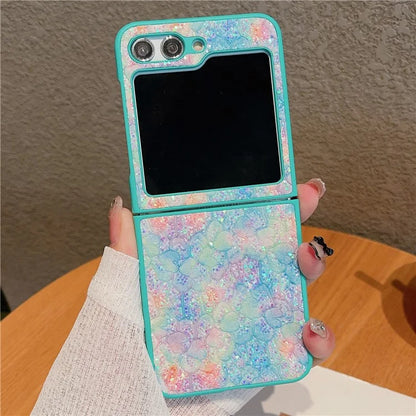 For Samsung Galaxy Z Flip5 5G Case Glitter Flower Pattern Phone Back Cover