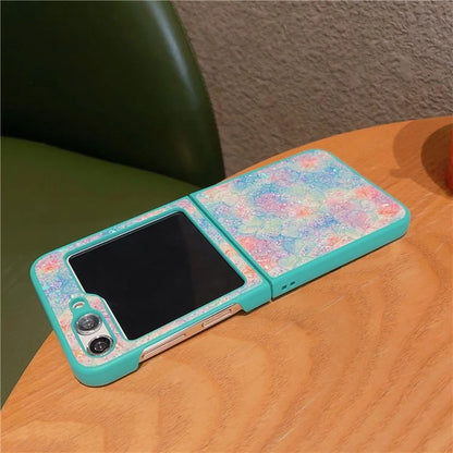 For Samsung Galaxy Z Flip5 5G Case Glitter Flower Pattern Phone Back Cover