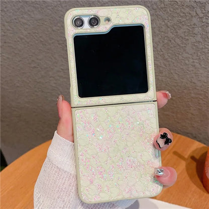 For Samsung Galaxy Z Flip5 5G Case Glitter Flower Pattern Phone Back Cover