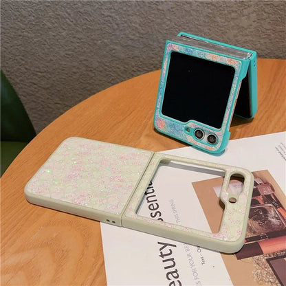 For Samsung Galaxy Z Flip5 5G Case Glitter Flower Pattern Phone Back Cover