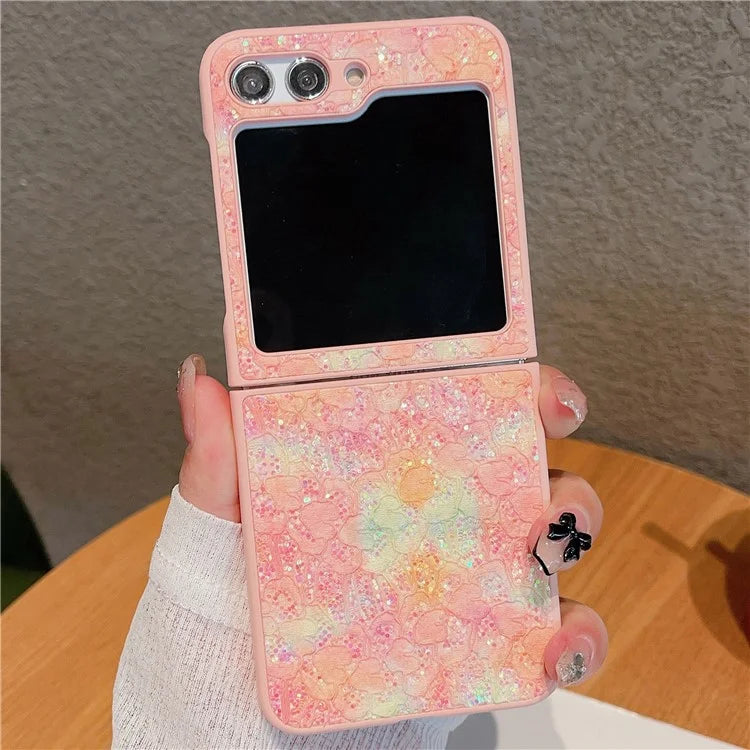 For Samsung Galaxy Z Flip5 5G Case Glitter Flower Pattern Phone Back Cover