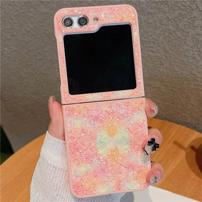 For Samsung Galaxy Z Flip5 5G Case Glitter Flower Pattern Phone Back Cover